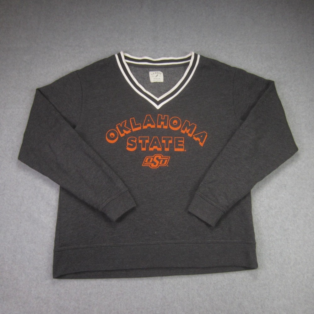 Oklahoma State Cowboys Sweatshirt Womens M Gray League V-Neck Pullover OSU